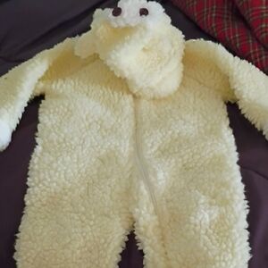 Cream Plush Baby One-Piece Fleece Suit with Hood